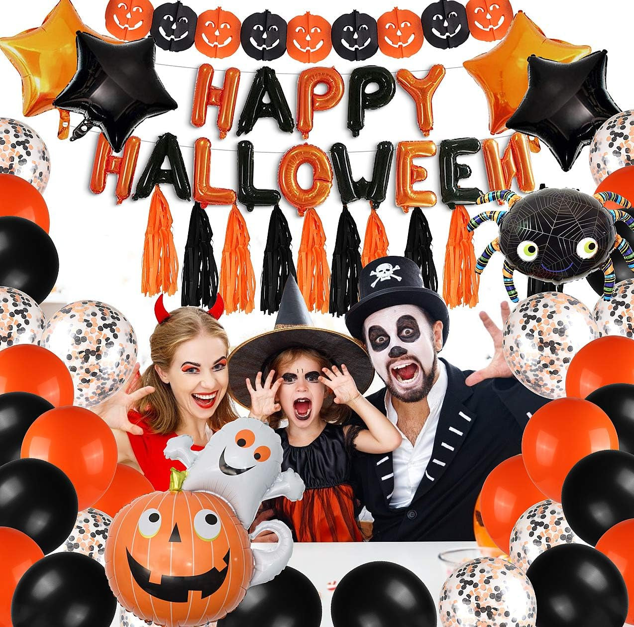 Spooktacular Halloween Party Decoration Kit - 61 Pieces of Balloons, Banners, and More for a Festive Celebration!