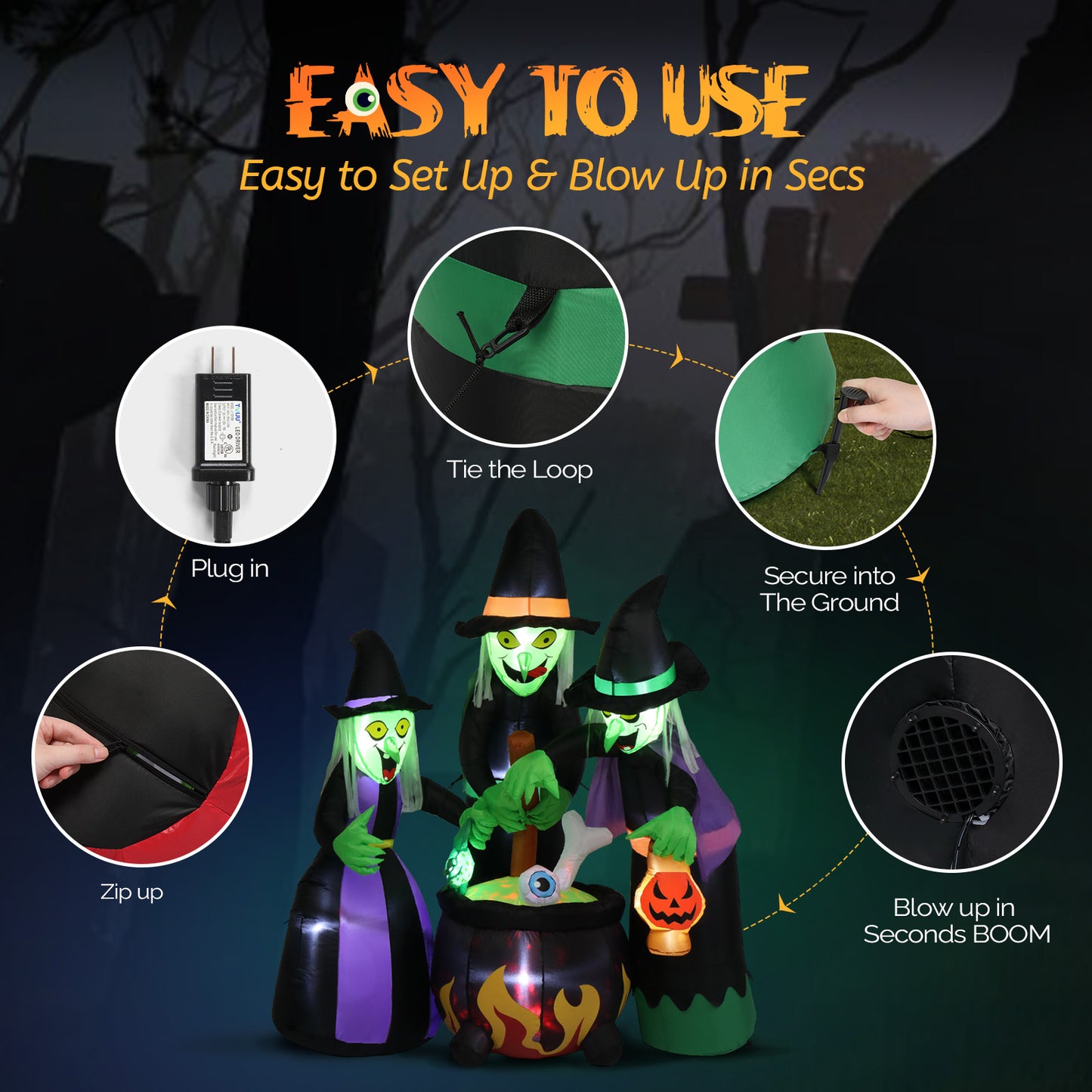 6-Foot Inflatable Halloween Witches - Perfect Outdoor Decoration for Spooky Season!