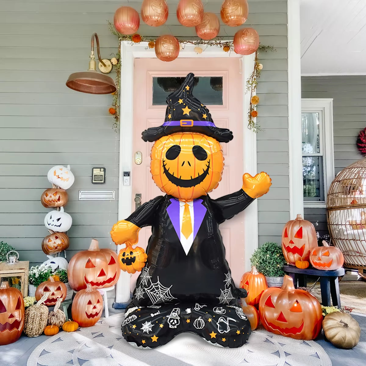 1Pc Giant Halloween Pumpkin Man Decoration Balloons for Halloween, Haunted House, Pumpkin Party, Home Decoration