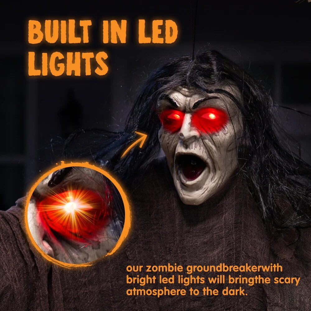 Halloween Decorations Outdoor,Zombie Groundbreaker with Green Face and Lighted Eyes for Graveyard,Outdoor Scary Halloween Yard Decorations,Haunted House Decorations