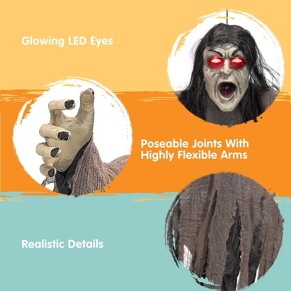 Halloween Decorations Outdoor,Zombie Groundbreaker with Green Face and Lighted Eyes for Graveyard,Outdoor Scary Halloween Yard Decorations,Haunted House Decorations