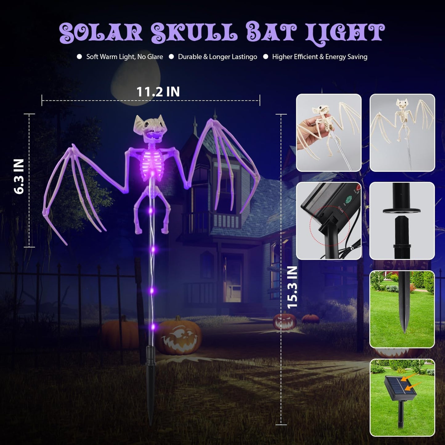Illuminate Your Halloween with Solar 3D Scary Bat Garden Lights - Set of 2!