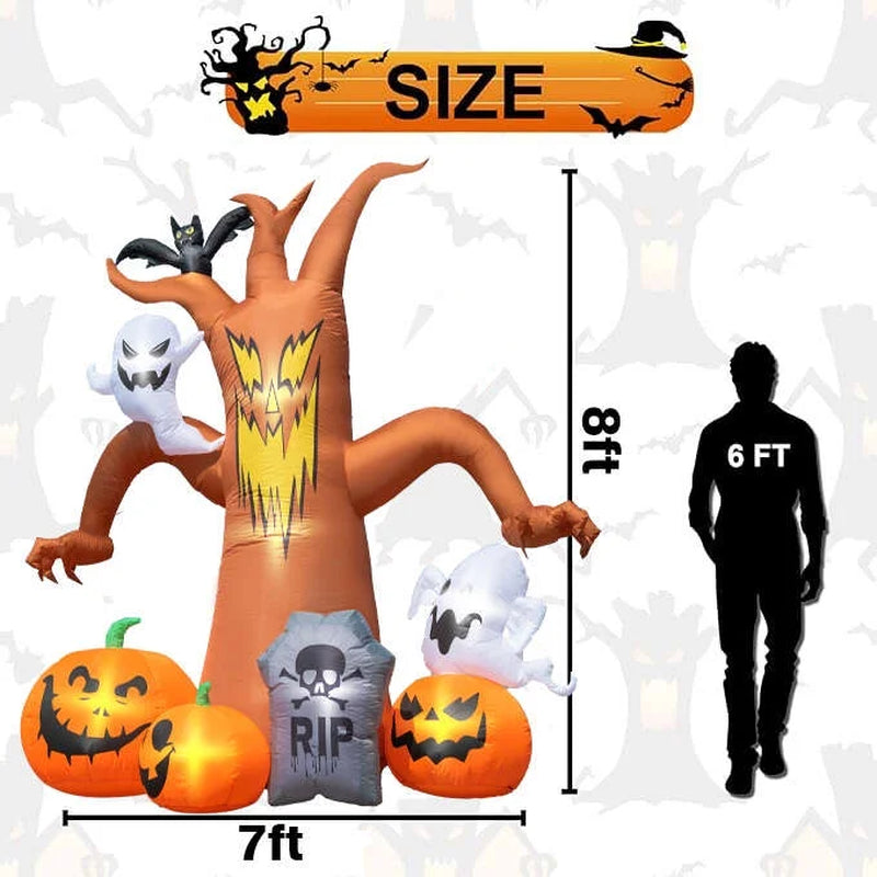 8Ft LED Halloween Inflatable Dead Tree with Pumpkin & Ghost - Perfect Outdoor Decoration for Spooky Season!