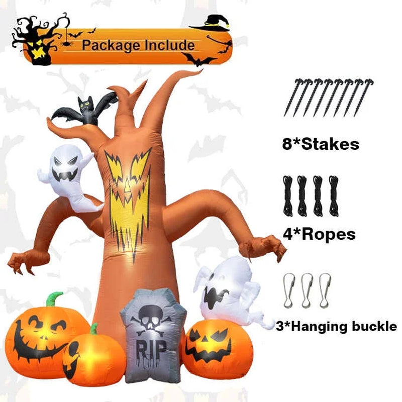 8Ft LED Halloween Inflatable Dead Tree with Pumpkin & Ghost - Perfect Outdoor Decoration for Spooky Season!