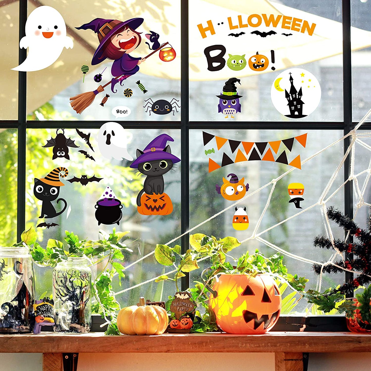 Spooktacular Halloween Window Clings - Adorable Pumpkin & Ghost Stickers for Festive Room, Bathroom & Kitchen Decor