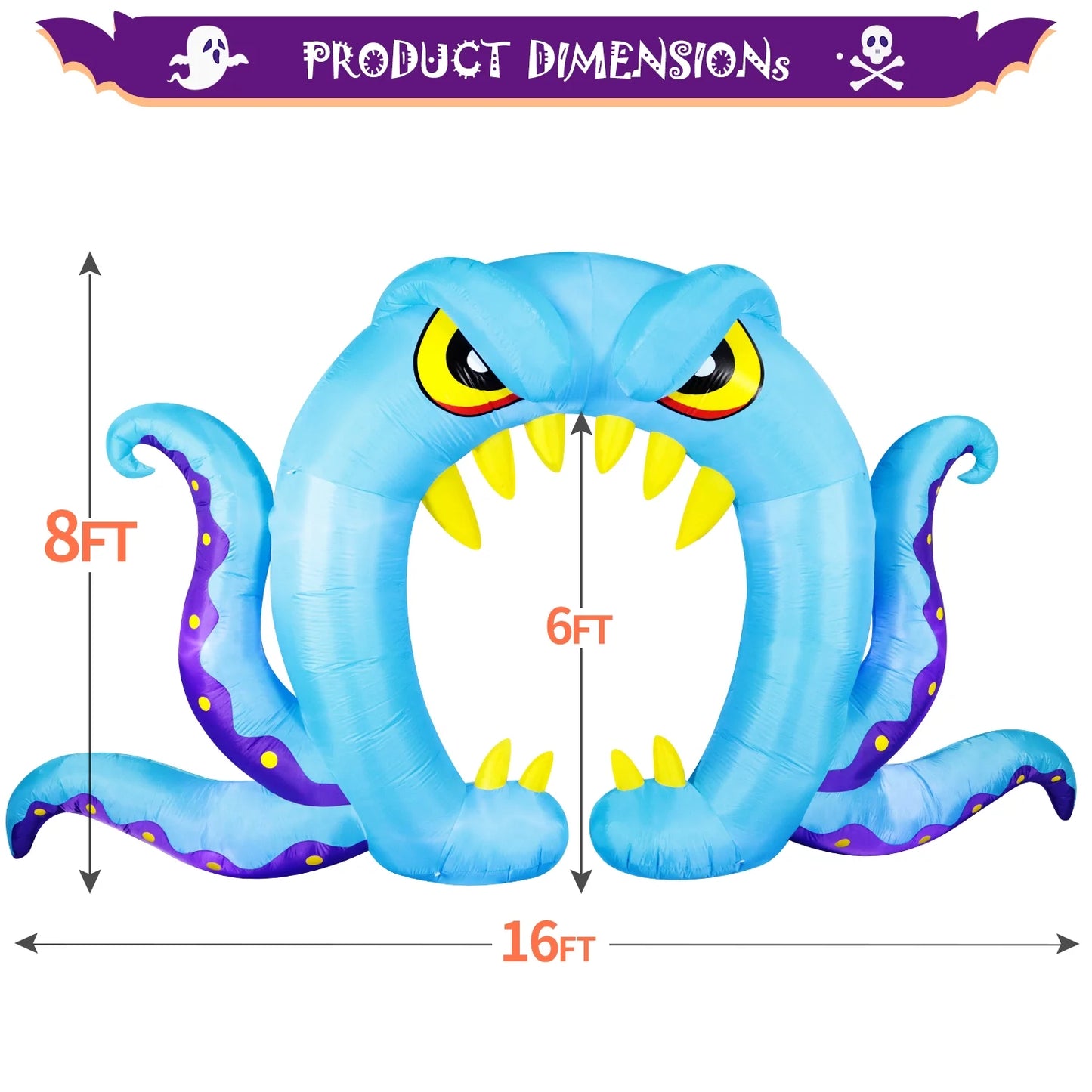 Halloween Inflatable Decorations, Blow up Archway Octopus Tentacles Blue Decor, Day of Dead Build-In Leds