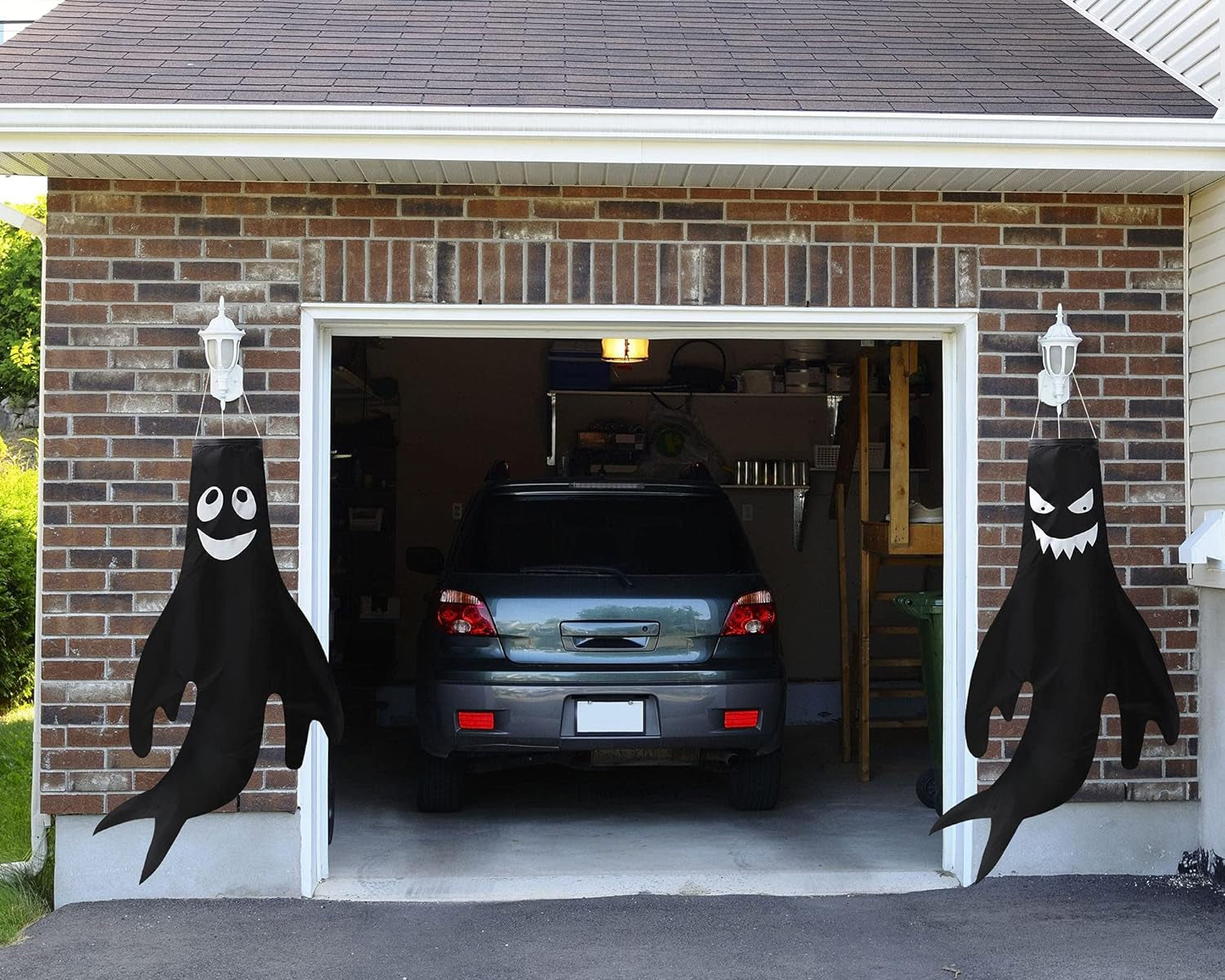 4 Pieces 43 Inch 18 Inch Halloween Ghost Decorations Halloween Ghost Windsocks Halloween Decorations for Home Halloween Decor Halloween Decorations outside for Party Supplies (Black Background)