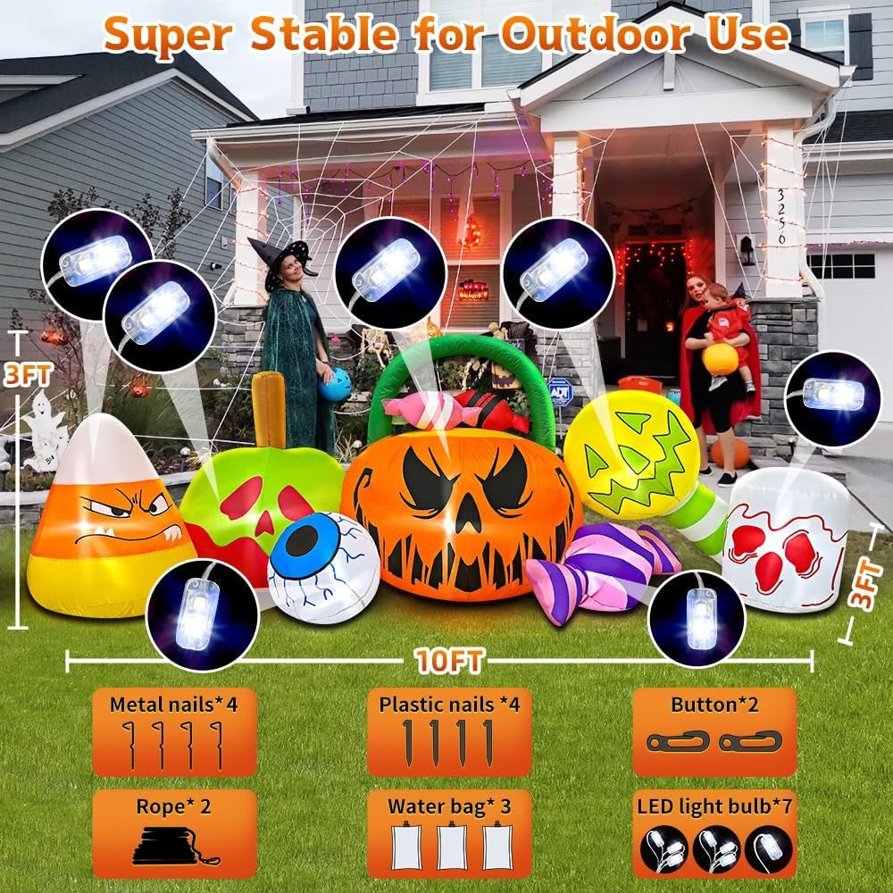 10 FT Halloween Inflatable Outdoor Decorations Pumpkin Ghost Combo Halloween ...