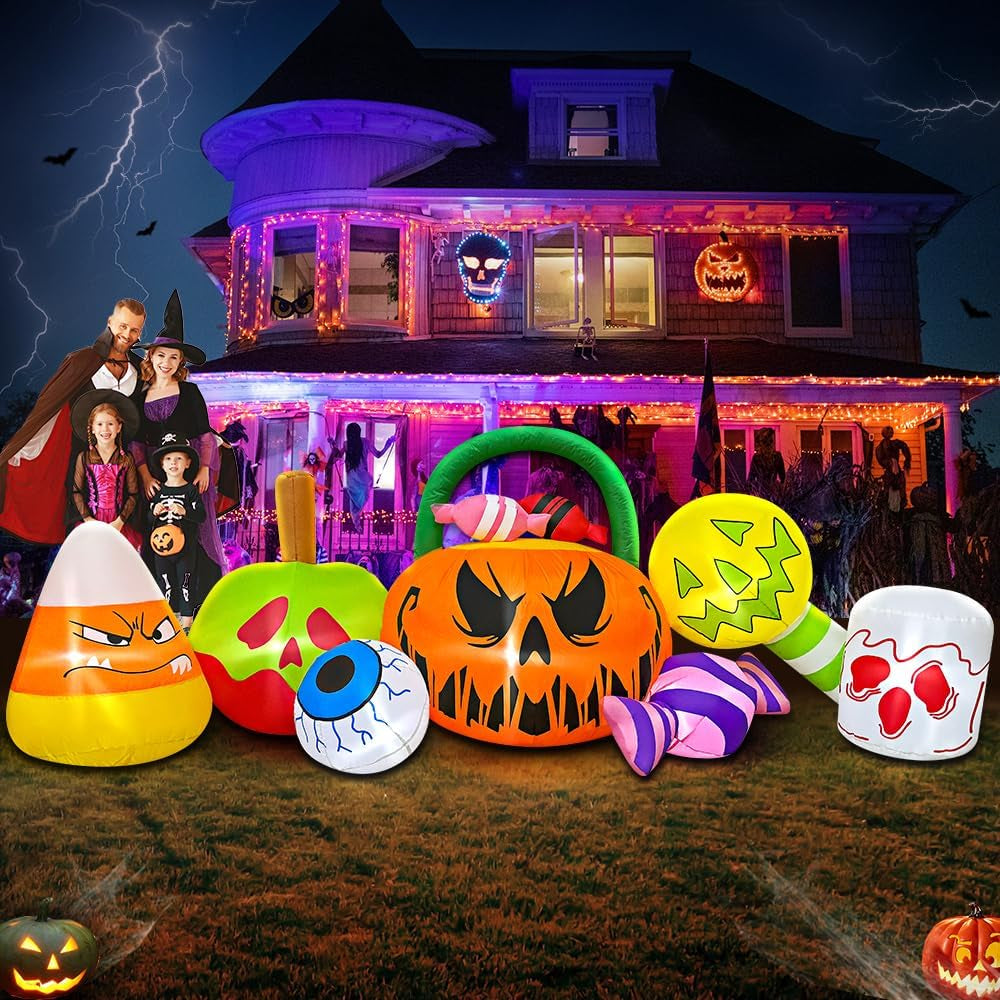 10 FT Halloween Inflatable Outdoor Decorations Pumpkin Ghost Combo Halloween ...