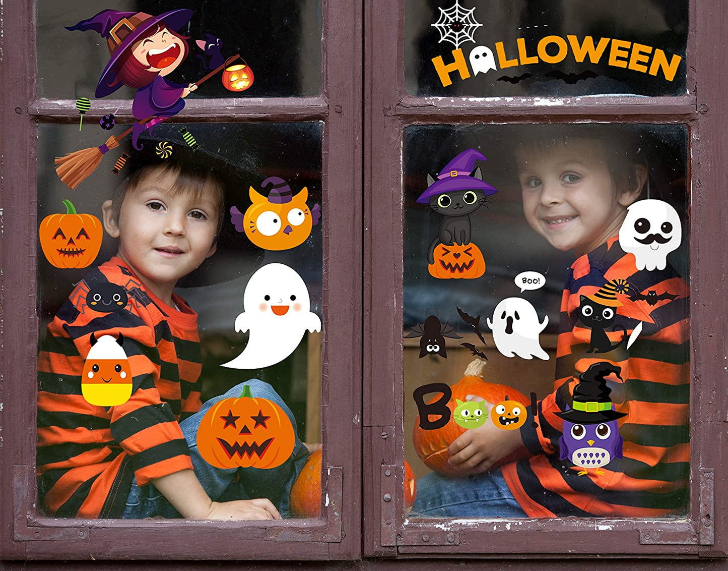 Spooktacular Halloween Window Clings - Adorable Pumpkin & Ghost Stickers for Festive Room, Bathroom & Kitchen Decor