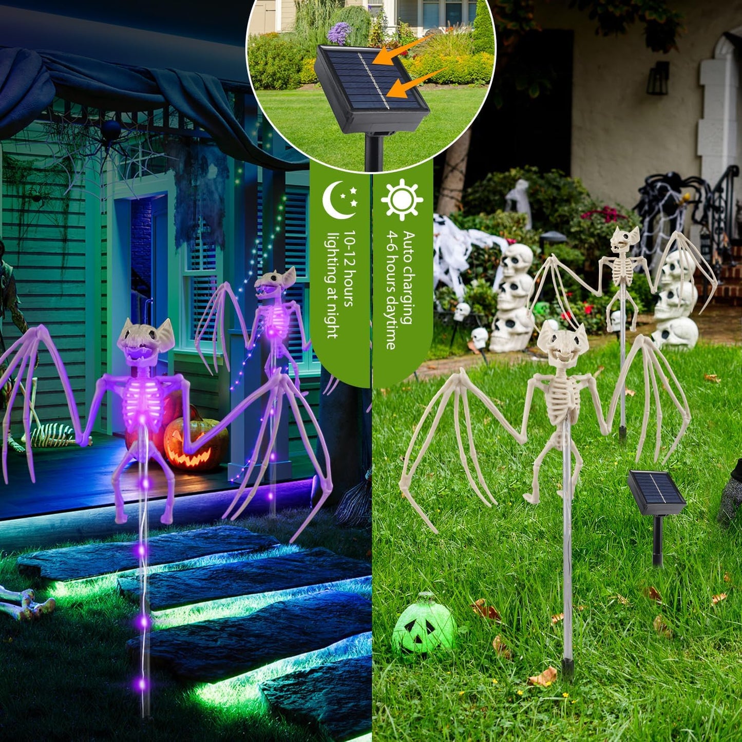 Illuminate Your Halloween with Solar 3D Scary Bat Garden Lights - Set of 2!