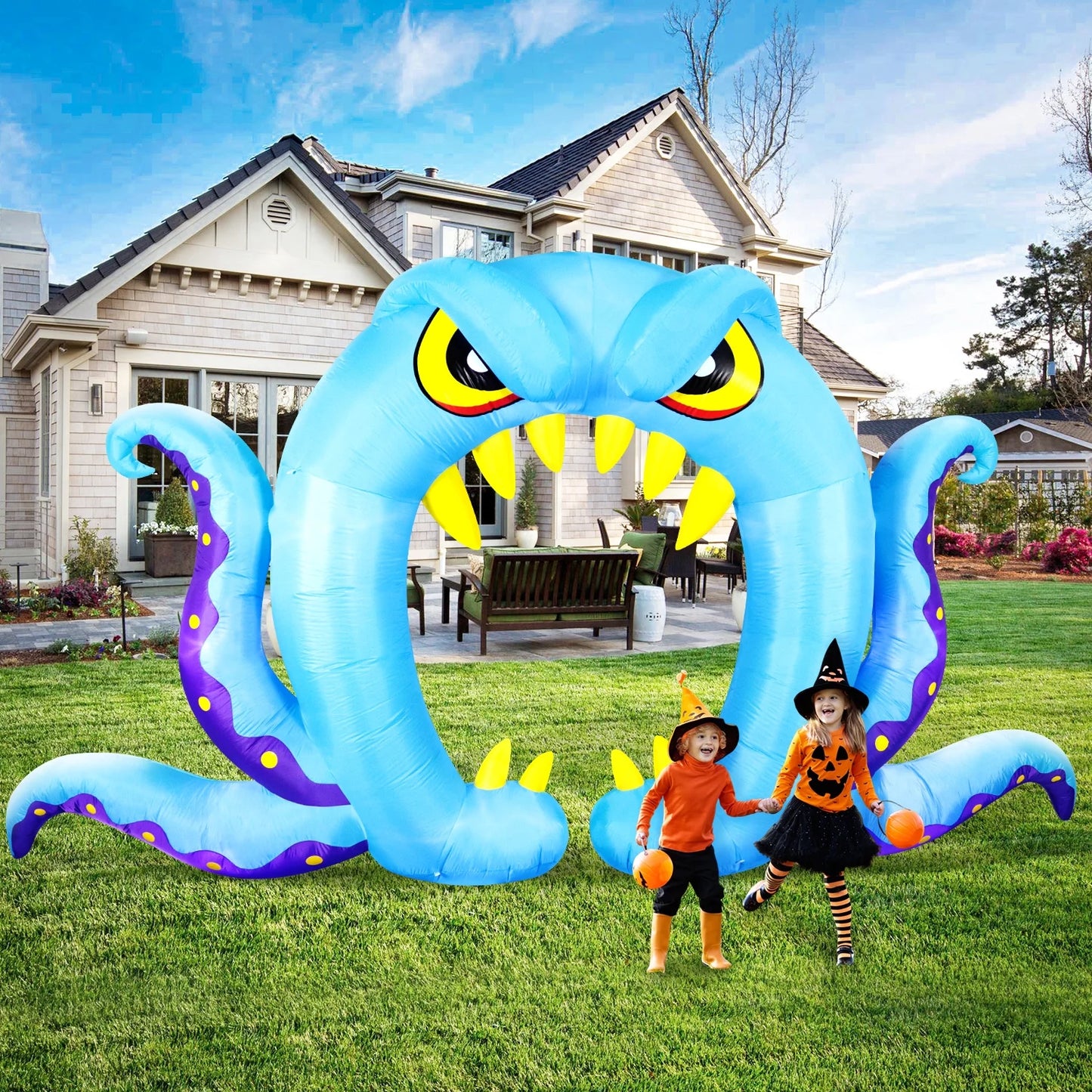 Halloween Inflatable Decorations, Blow up Archway Octopus Tentacles Blue Decor, Day of Dead Build-In Leds