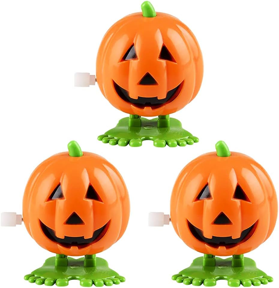 Halloween Pumpkin Wind-Up Toys, Birthday Party Favors, Novelty Toys for Boys and Girls, 2" Inches (3-Pack)