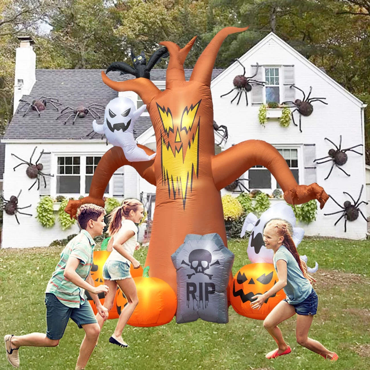 8Ft LED Halloween Inflatable Dead Tree with Pumpkin & Ghost - Perfect Outdoor Decoration for Spooky Season!