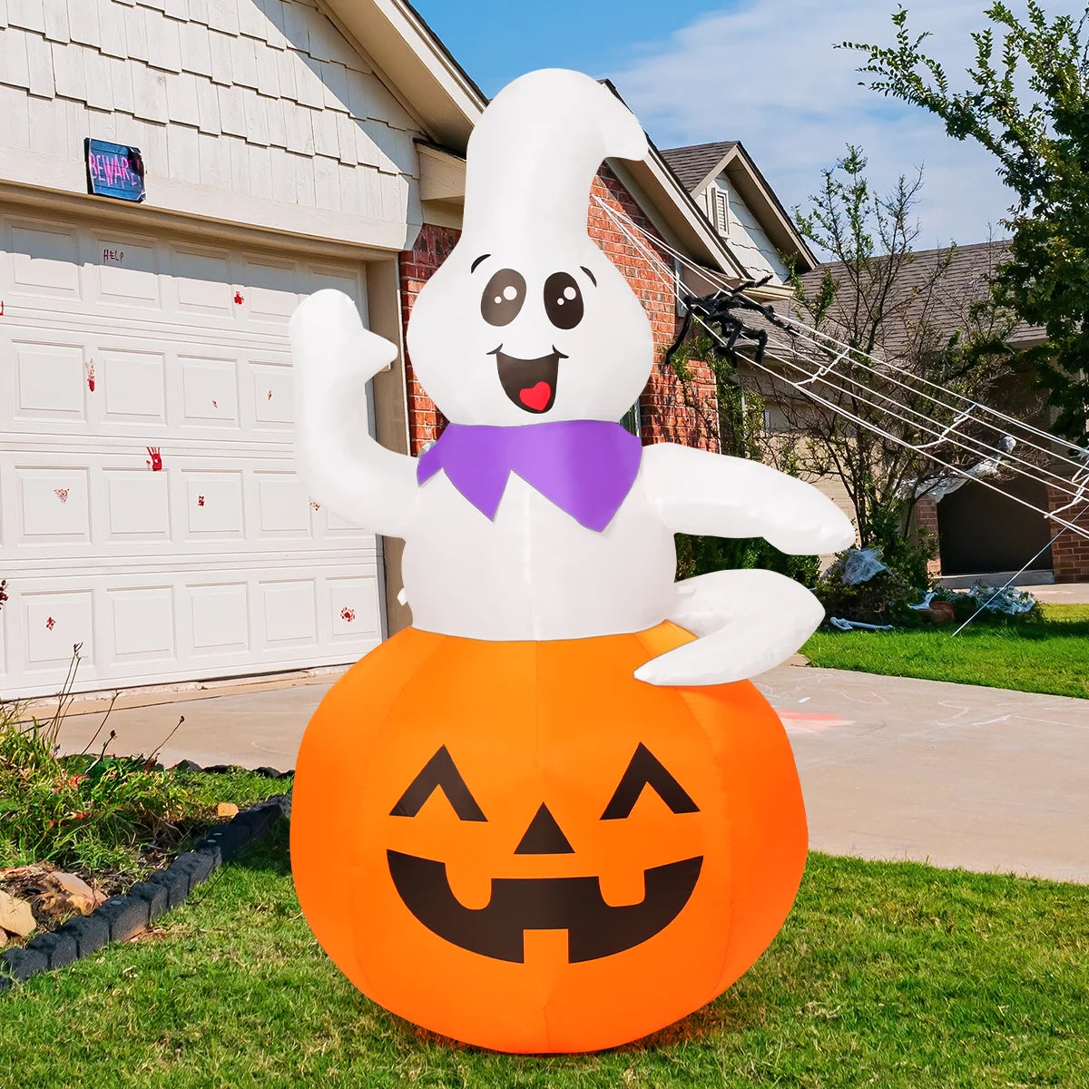 Halloween Inflatable 5 FT Pumpkin Ghost Inflatable, Cute Ghost Pumpkin Inflatable Halloween Blow up Decorations with LED Lights, Outdoor Halloween Decorations Clearance for Halloween/Holiday