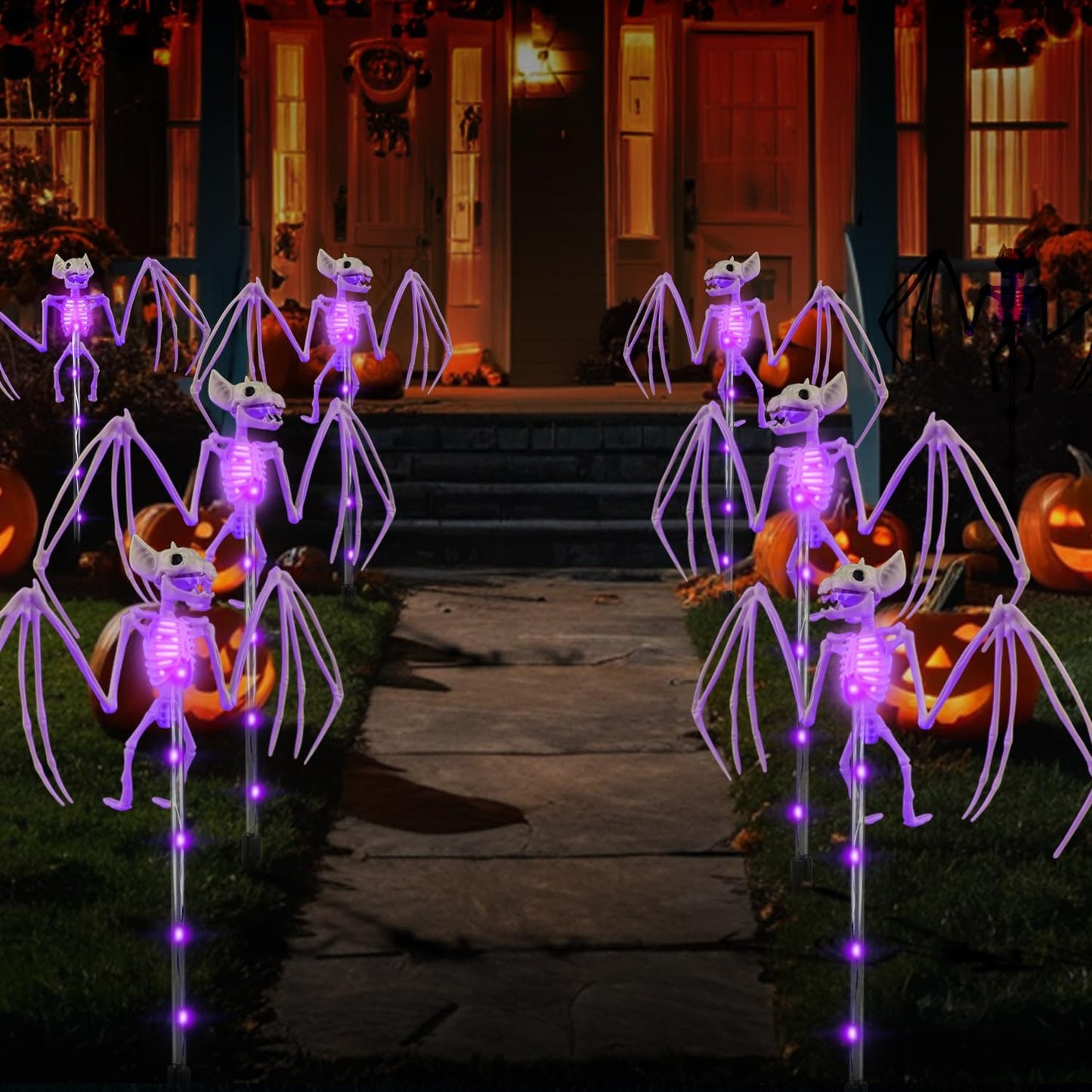 Illuminate Your Halloween with Solar 3D Scary Bat Garden Lights - Set of 2!