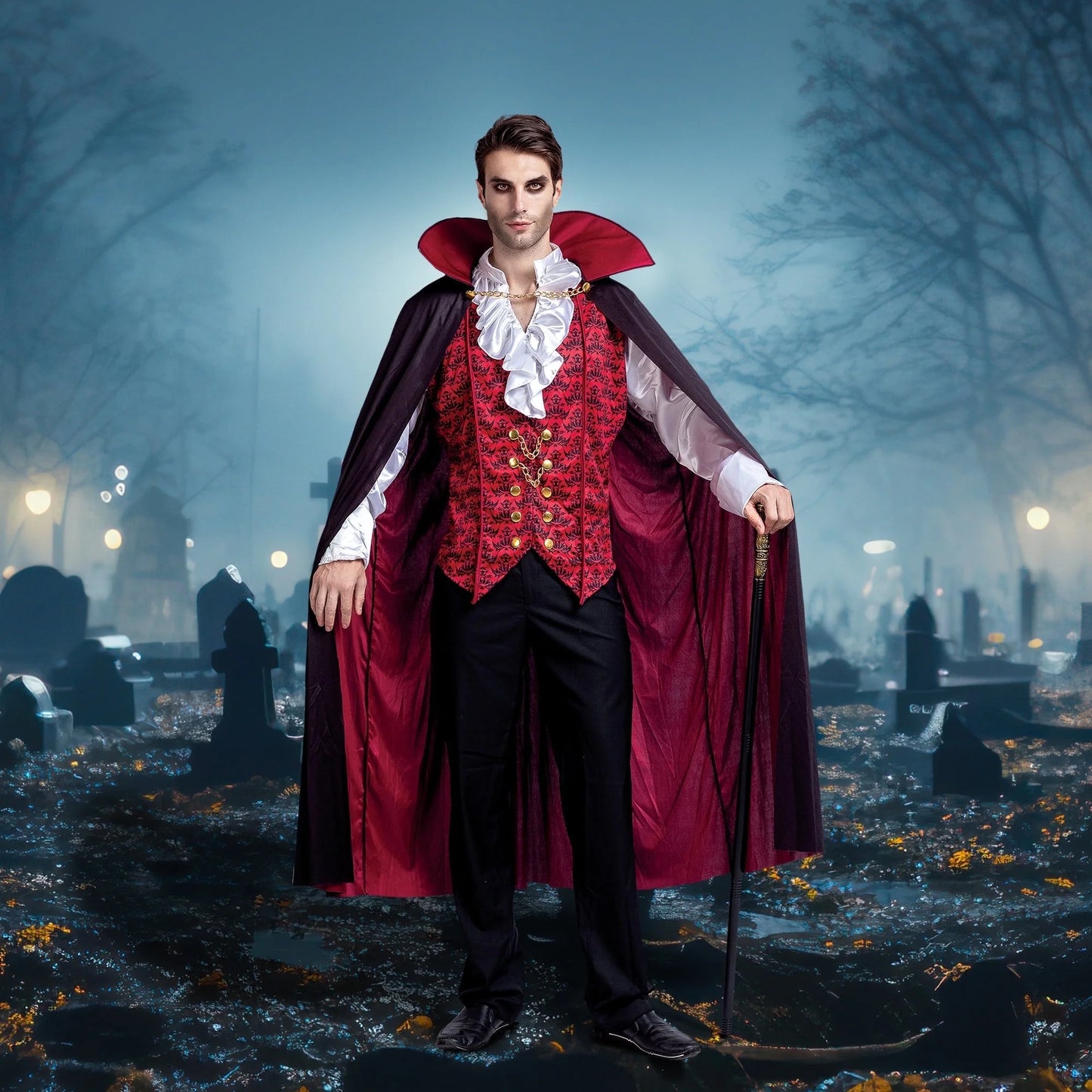 Men's Halloween Vampire Costume Set - Stylish Cape & Medieval Fancy Dress for Spooky Parties