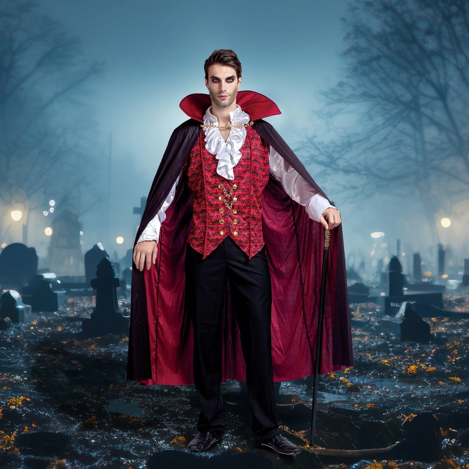Men's Halloween Vampire Costume Set - Stylish Cape & Medieval Fancy Dress for Spooky Parties