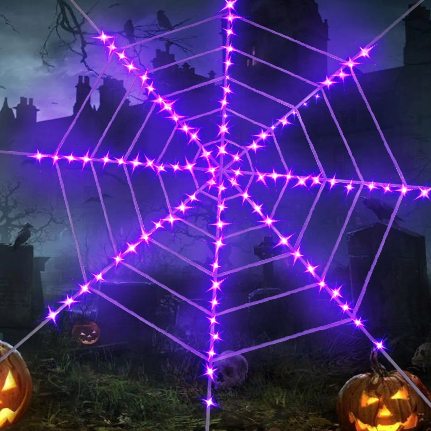 11.8Ft Halloween 144 LED Purple Spider Web Lights with 35" Giant Spider Light up Cobweb Halloween Decorations for Indoor Ourdoor Garden Yard Home Patio (Orange, 1Pc)