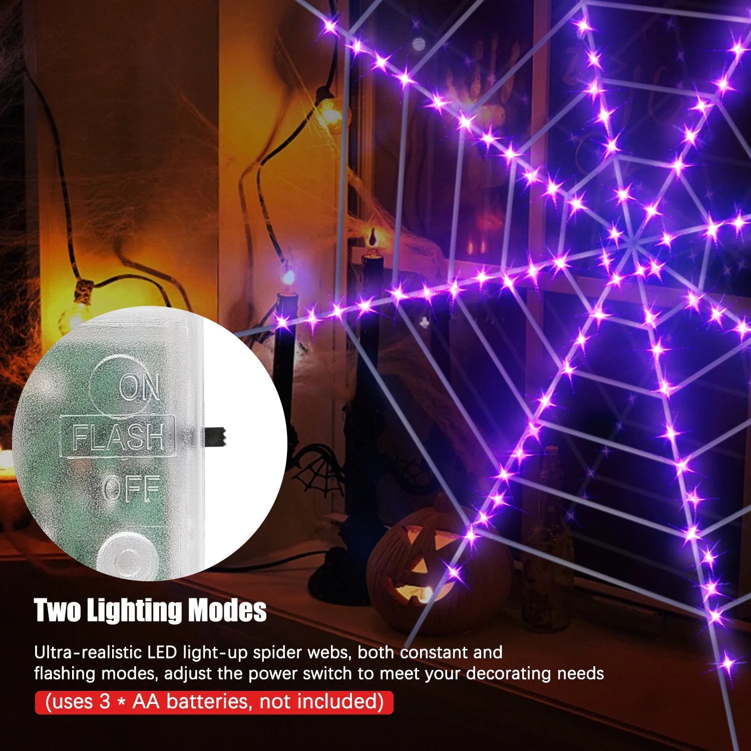 11.8Ft Halloween 144 LED Purple Spider Web Lights with 35" Giant Spider Light up Cobweb Halloween Decorations for Indoor Ourdoor Garden Yard Home Patio (Orange, 1Pc)