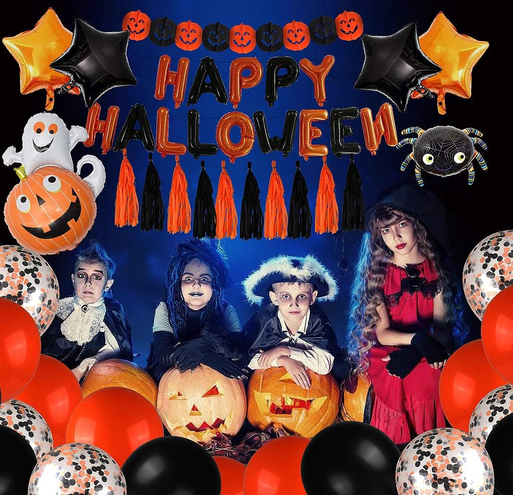 Spooktacular Halloween Party Decoration Kit - 61 Pieces of Balloons, Banners, and More for a Festive Celebration!