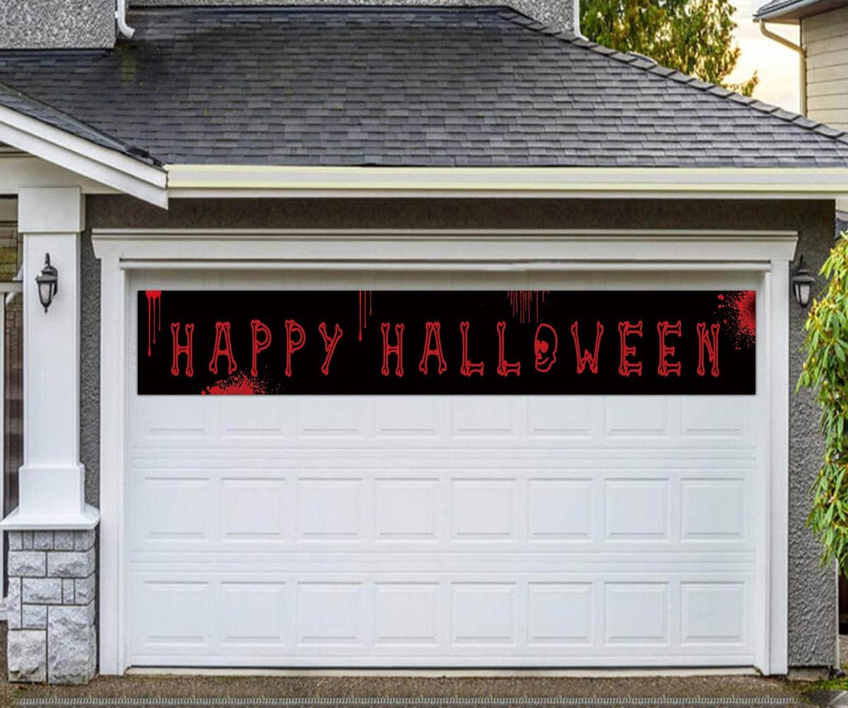 Large Happy Halloween Banner, Halloween Party Decoration Supplies Outdoor Indoor, Funny Terror Bloody Banner（9.8 X 1.6 Feet）