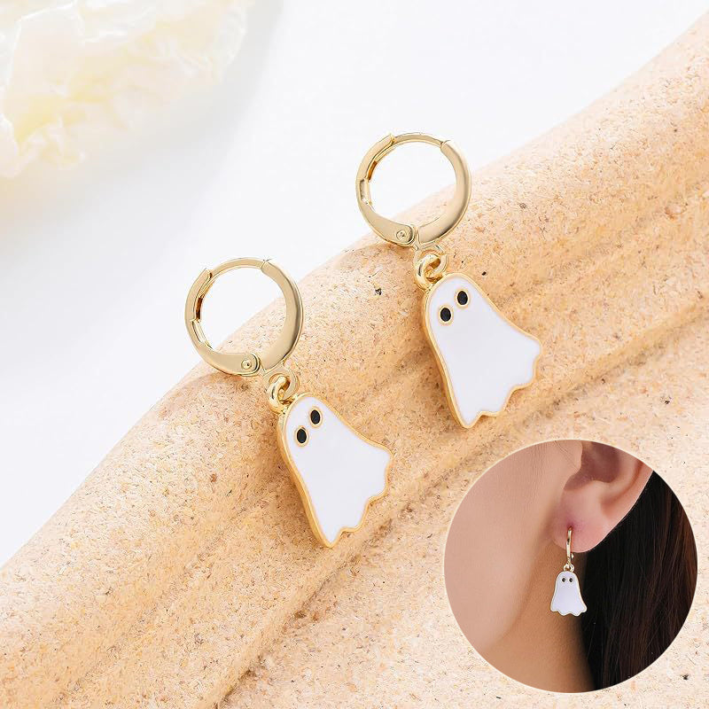Halloween Ghost Earrings for Women Gold Ghost Huggie Hoop Earrings Halloween Jewelry Cute BOO Halloween Earrings