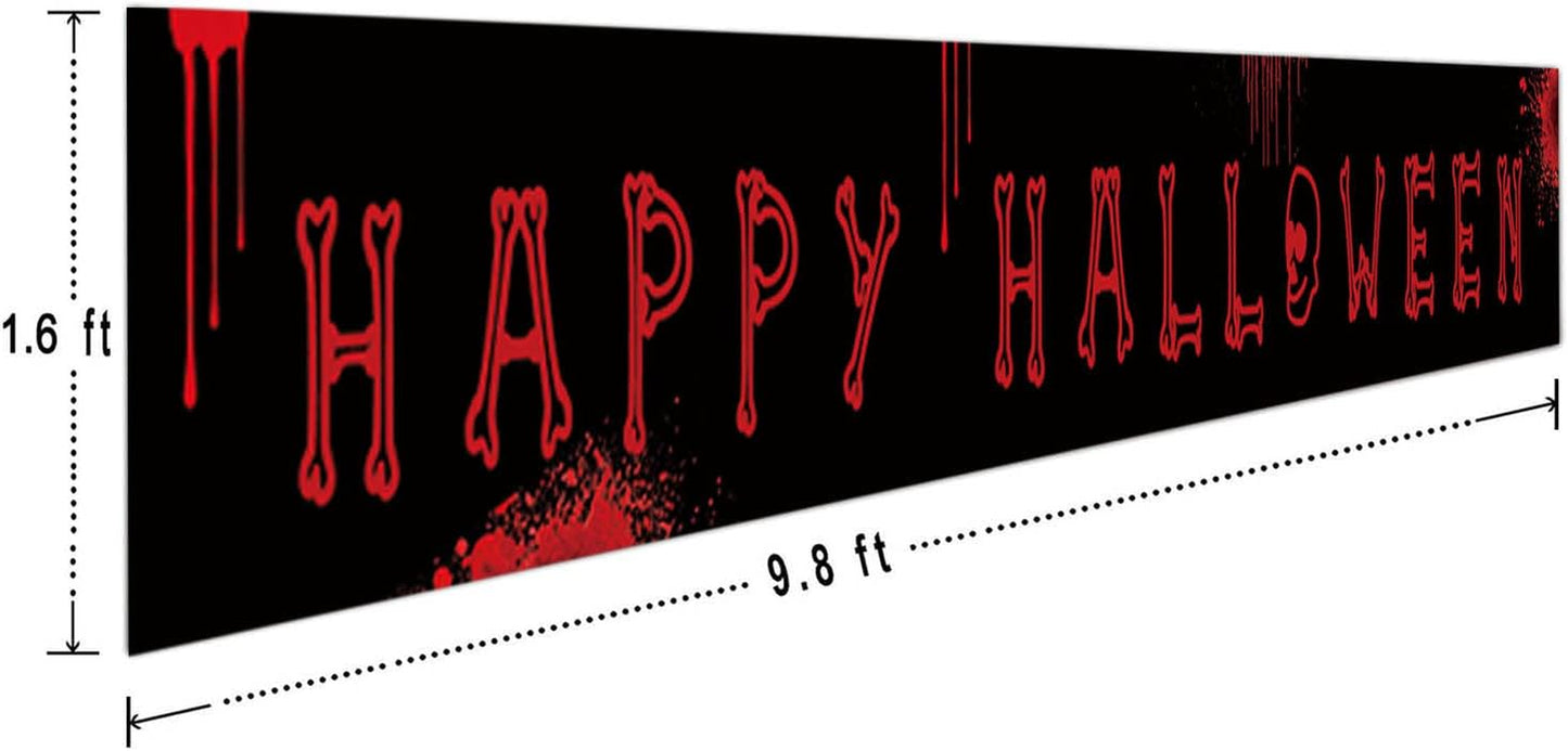 Large Happy Halloween Banner, Halloween Party Decoration Supplies Outdoor Indoor, Funny Terror Bloody Banner（9.8 X 1.6 Feet）