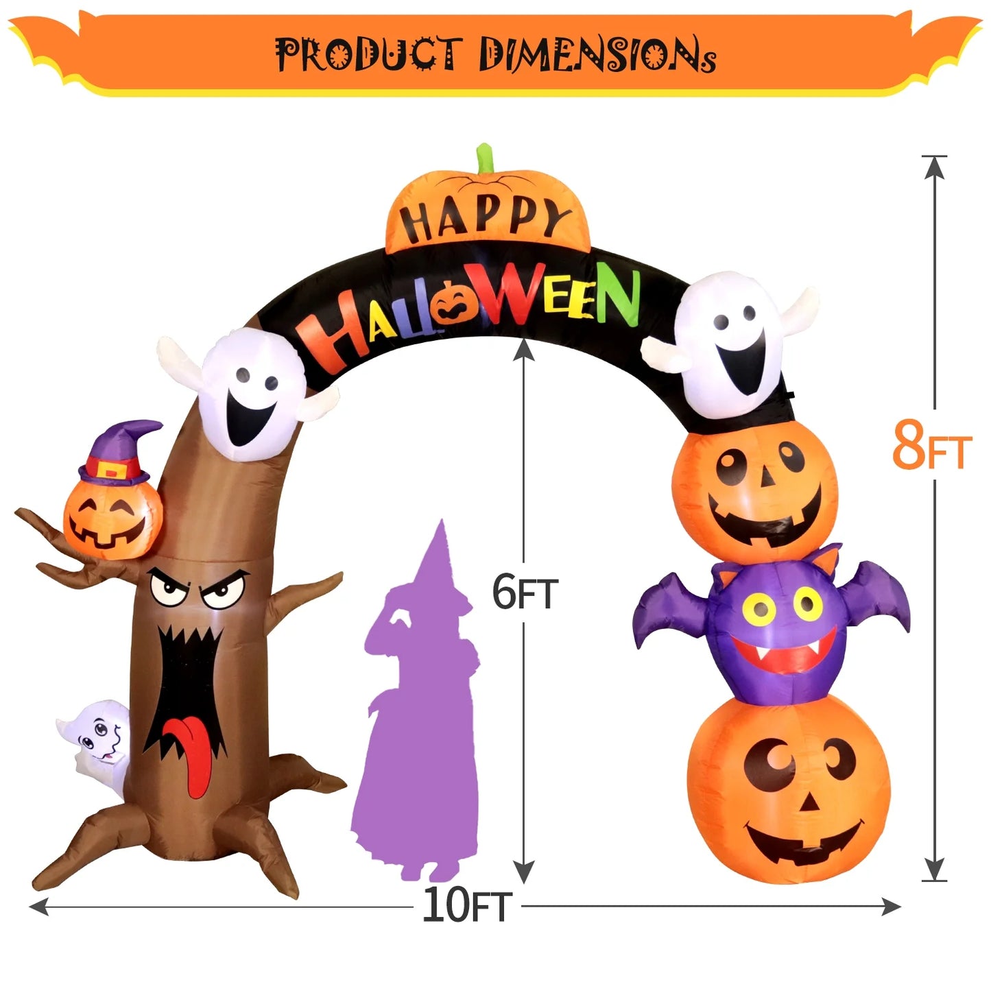 10' Halloween Inflatable Decorations Dead Tree Arch, Giant Blowup Archway Build-In LED Lights Holiday Yard Decor for Halloween Holiday Party Outdoor,Garden Yard Lawn Decor