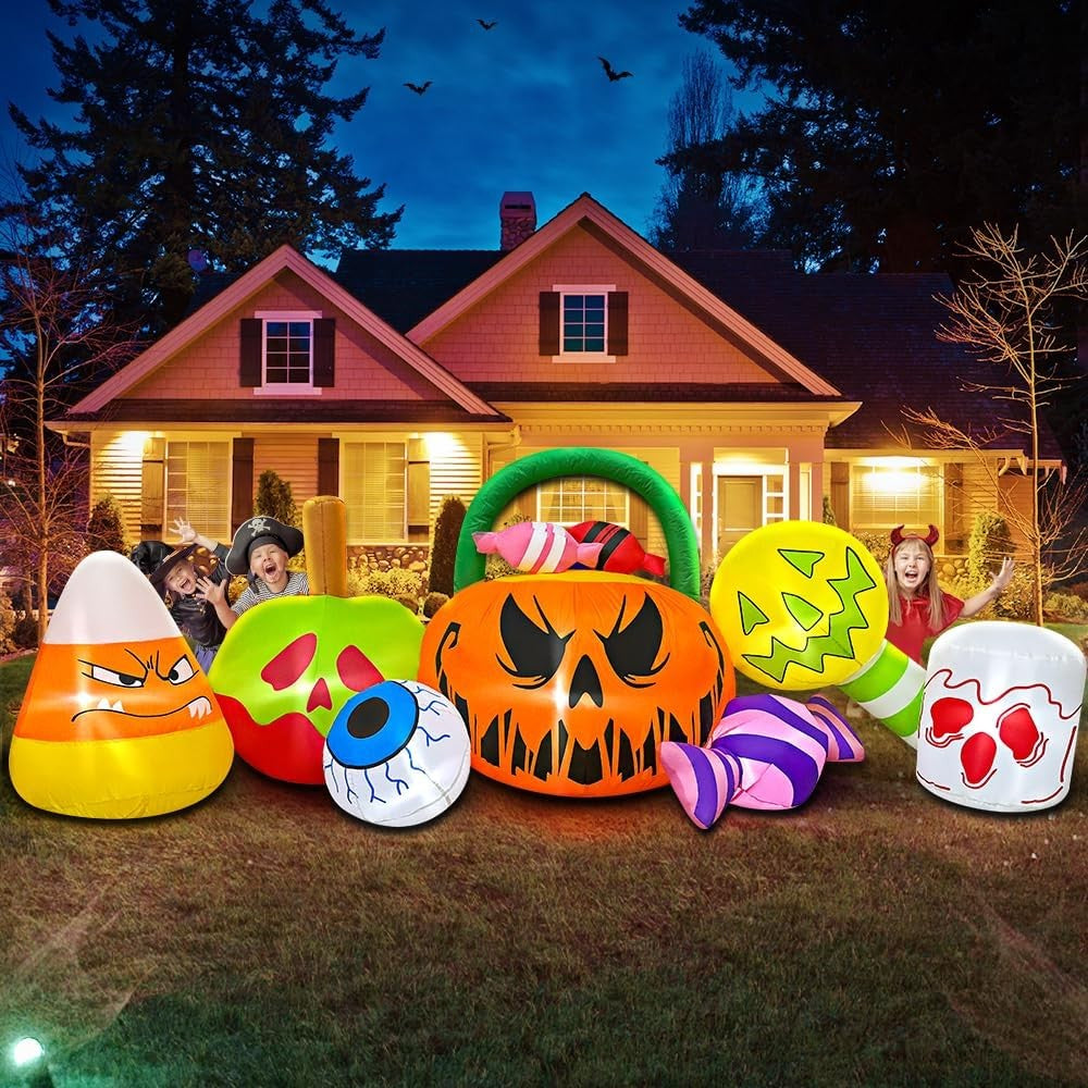 10 FT Halloween Inflatable Outdoor Decorations Pumpkin Ghost Combo Halloween ...