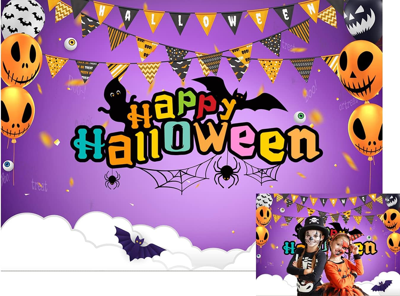 8X6Ft Happy Halloween Backdrop Halloween Party Photography Background Banner Portrait Photo Booth Backdrop Props 151…