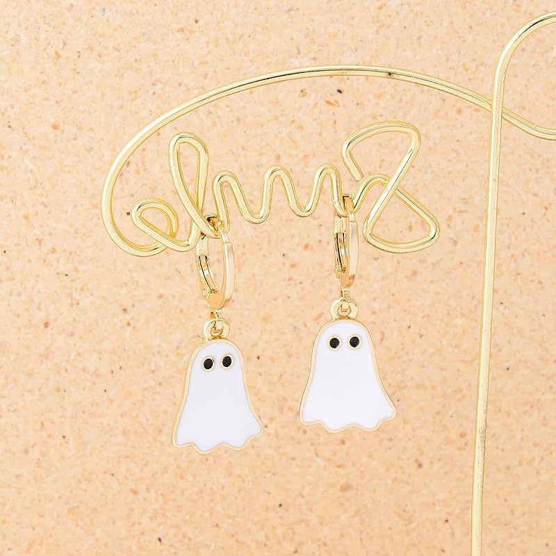 Halloween Ghost Earrings for Women Gold Ghost Huggie Hoop Earrings Halloween Jewelry Cute BOO Halloween Earrings