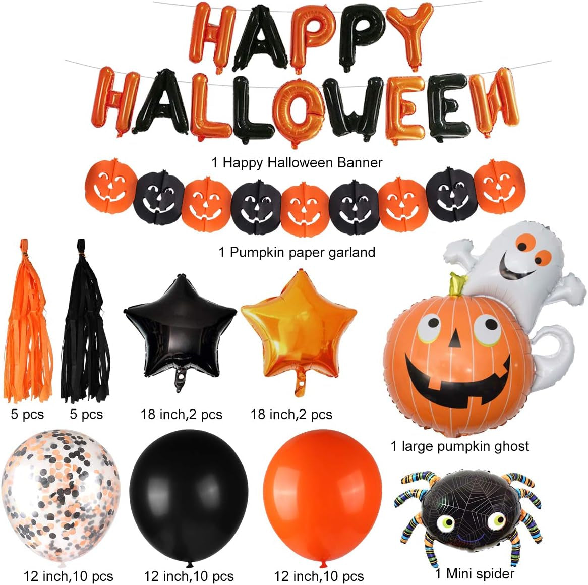 Spooktacular Halloween Party Decoration Kit - 61 Pieces of Balloons, Banners, and More for a Festive Celebration!