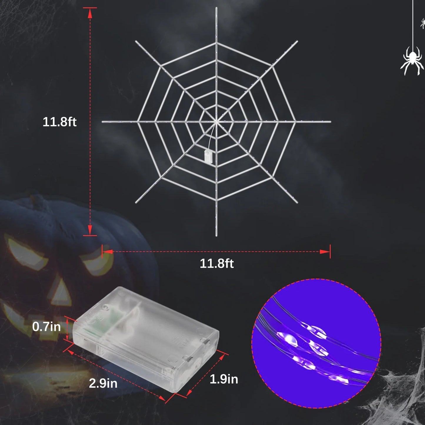 11.8Ft Halloween 144 LED Purple Spider Web Lights with 35" Giant Spider Light up Cobweb Halloween Decorations for Indoor Ourdoor Garden Yard Home Patio (Orange, 1Pc)