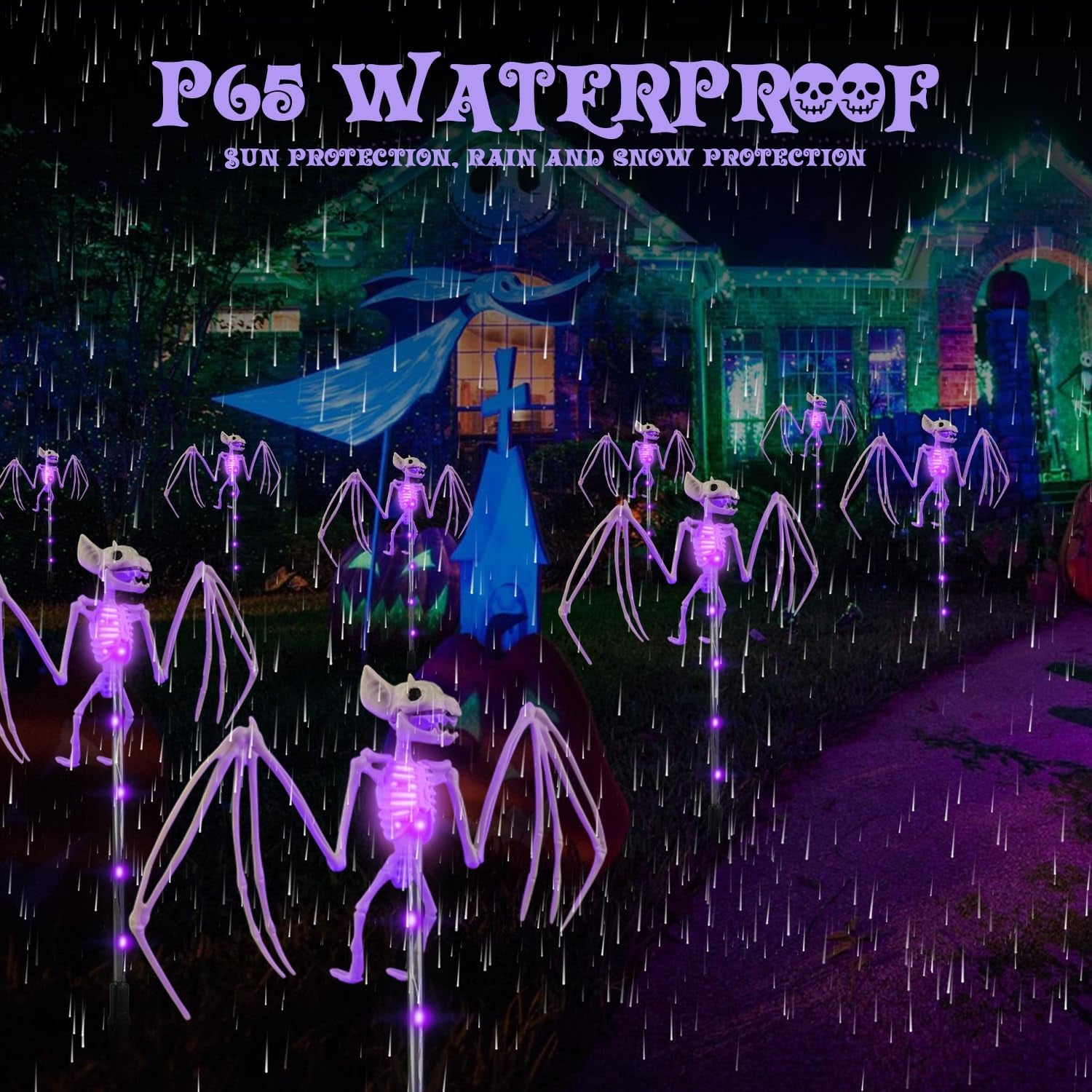 Illuminate Your Halloween with Solar 3D Scary Bat Garden Lights - Set of 2!