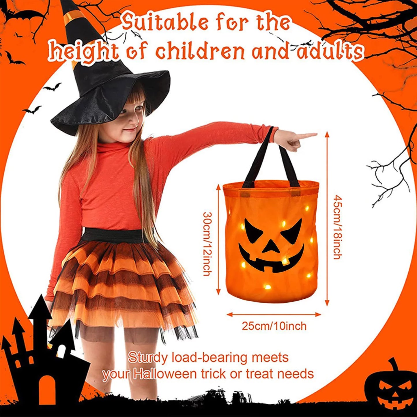 LED Halloween Candy Bags - Reusable Trick or Treat Buckets with Grimace Design for Spooktacular Parties!