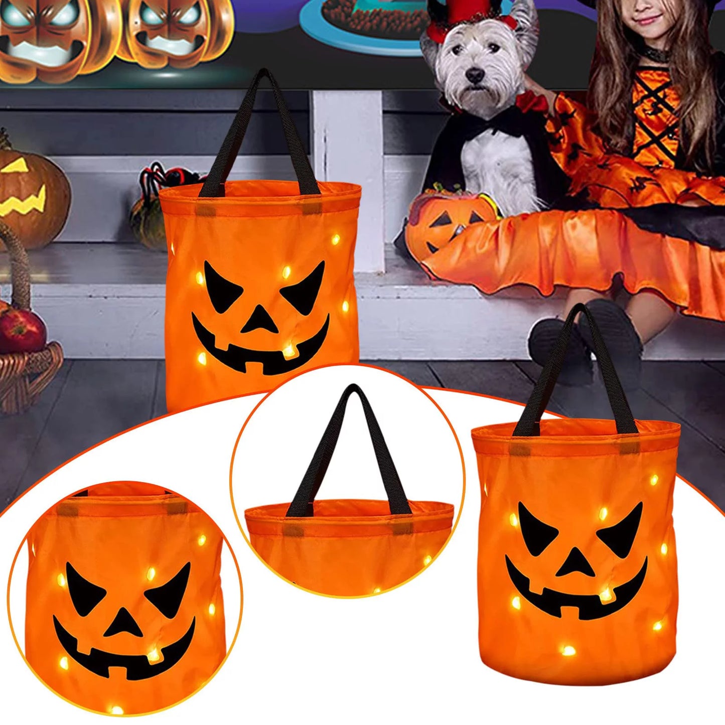 LED Halloween Candy Bags - Reusable Trick or Treat Buckets with Grimace Design for Spooktacular Parties!
