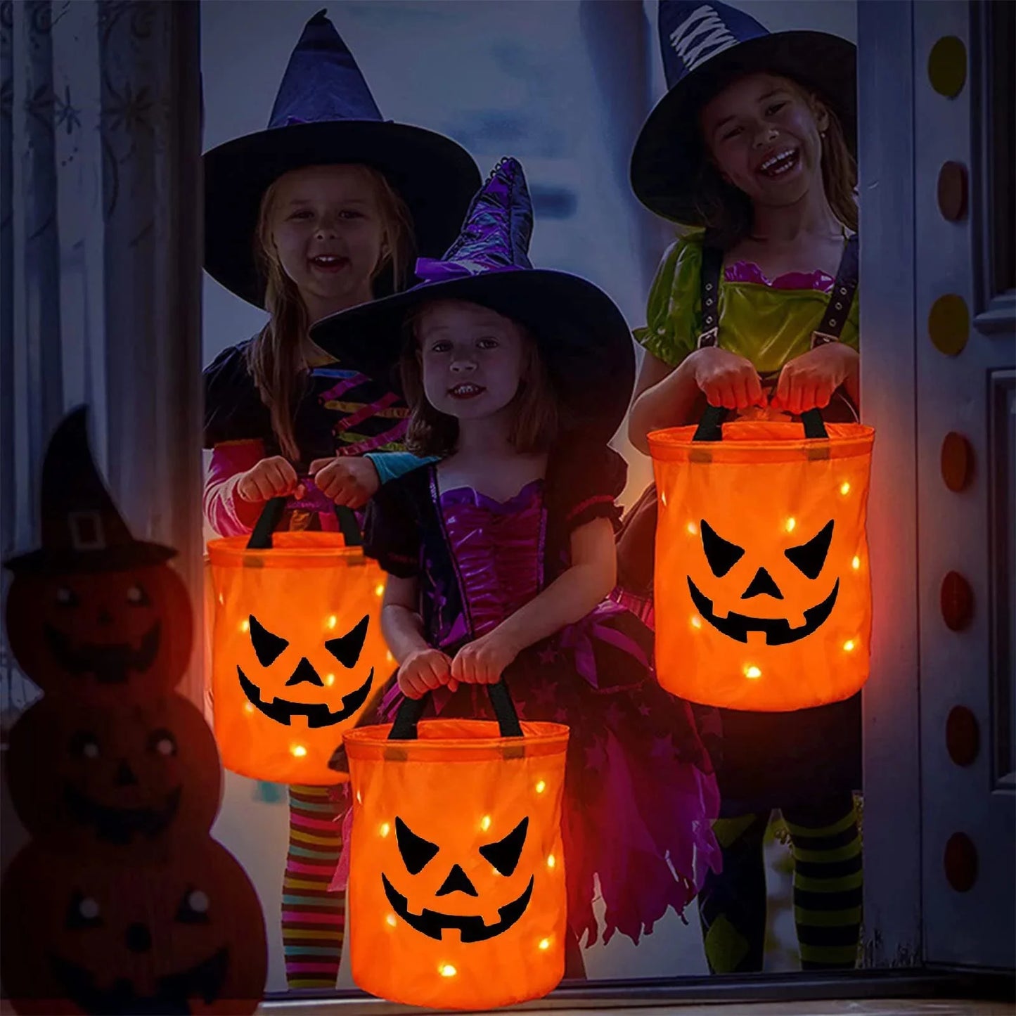 LED Halloween Candy Bags - Reusable Trick or Treat Buckets with Grimace Design for Spooktacular Parties!