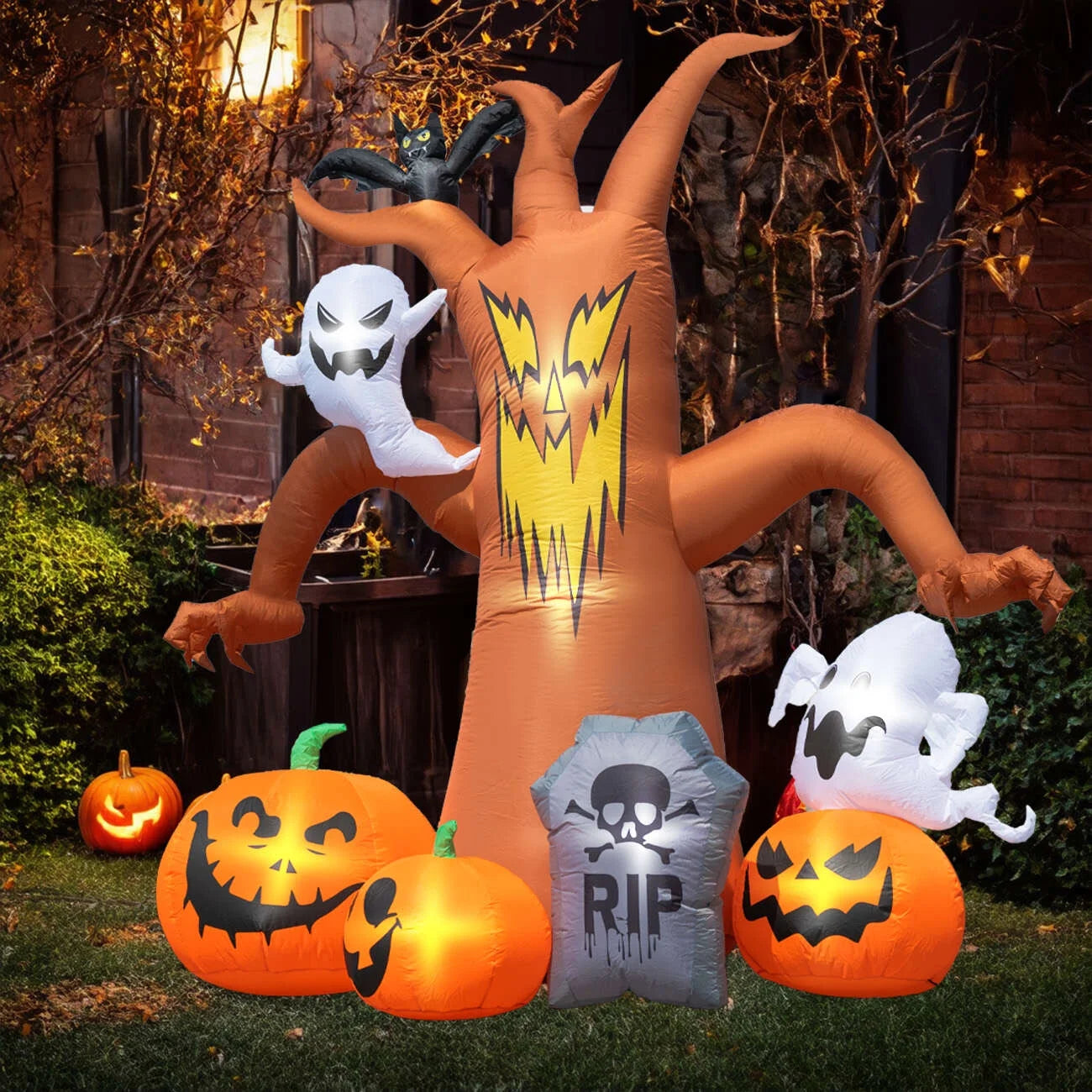 8Ft LED Halloween Inflatable Dead Tree with Pumpkin & Ghost - Perfect Outdoor Decoration for Spooky Season!