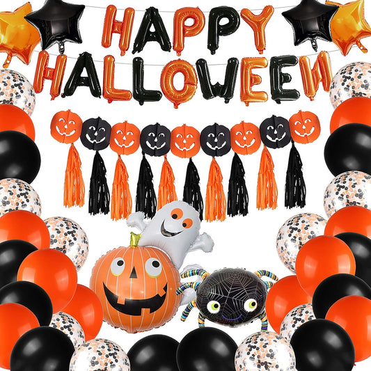 Spooktacular Halloween Party Decoration Kit - 61 Pieces of Balloons, Banners, and More for a Festive Celebration!