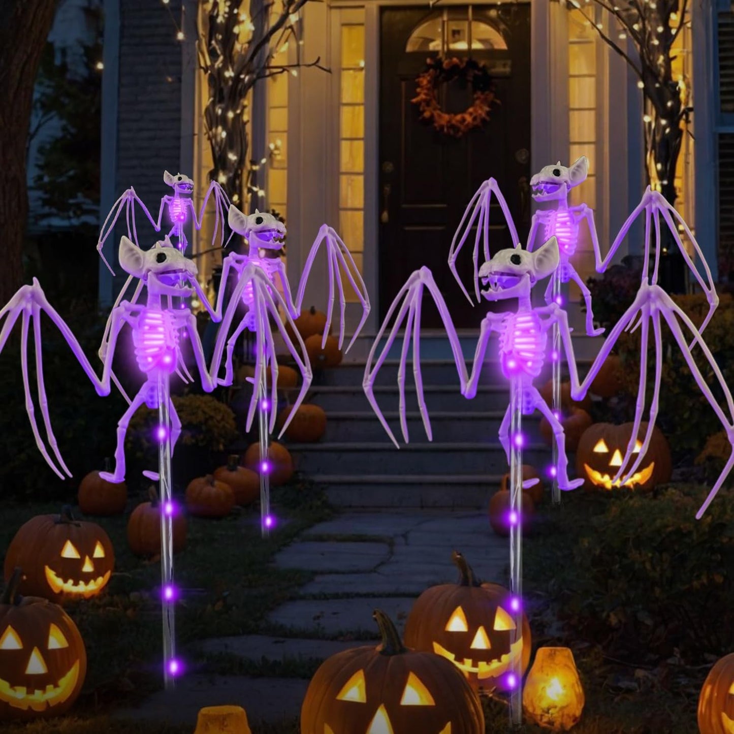 Illuminate Your Halloween with Solar 3D Scary Bat Garden Lights - Set of 2!
