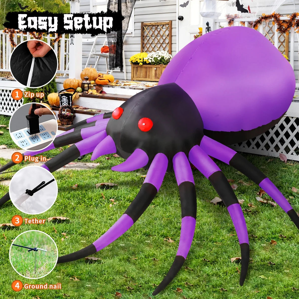 Giant 5 FT Inflatable Halloween Spider with LED Lights – Perfect for Spooky Outdoor Decor!