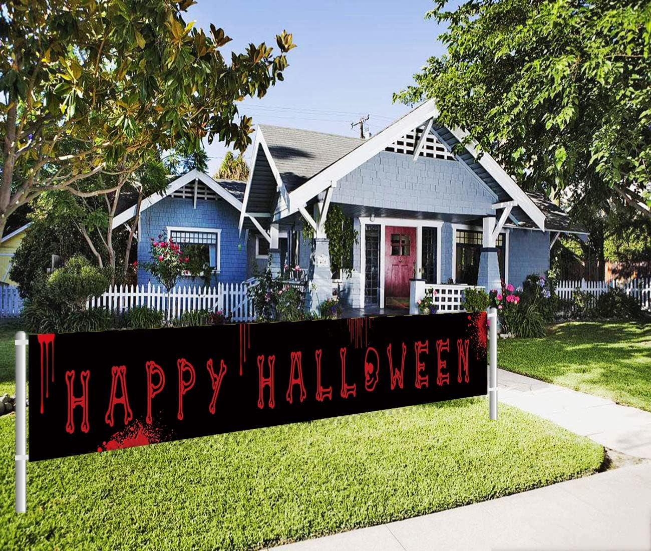 Large Happy Halloween Banner, Halloween Party Decoration Supplies Outdoor Indoor, Funny Terror Bloody Banner（9.8 X 1.6 Feet）