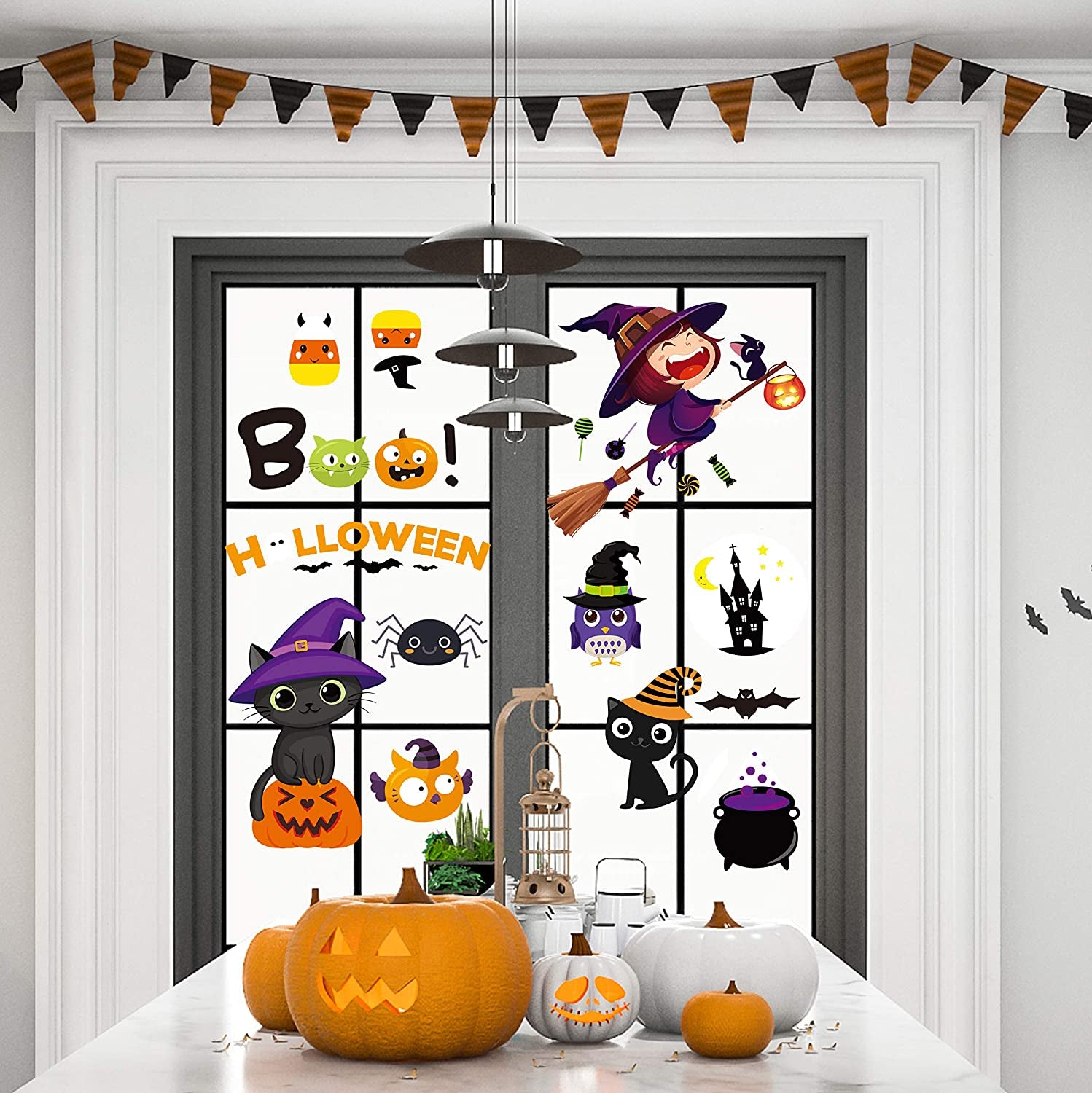 Spooktacular Halloween Window Clings - Adorable Pumpkin & Ghost Stickers for Festive Room, Bathroom & Kitchen Decor