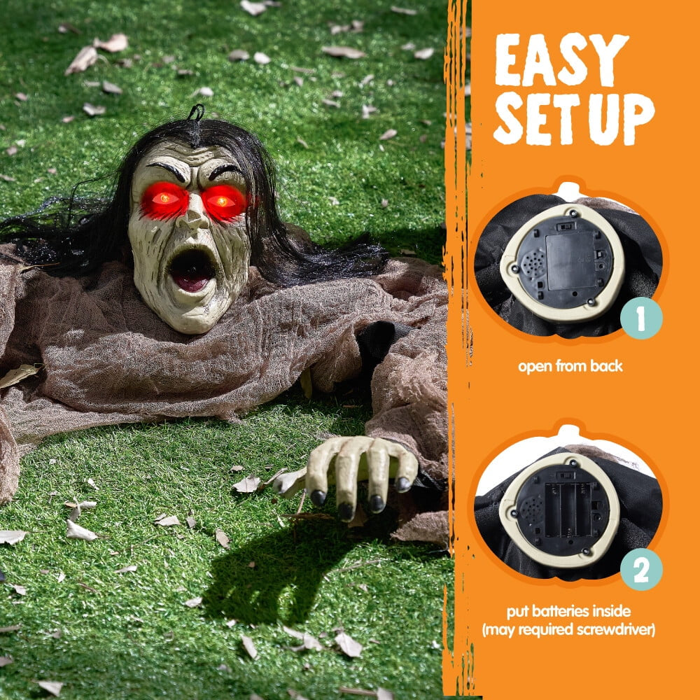 Halloween Decorations Outdoor,Zombie Groundbreaker with Green Face and Lighted Eyes for Graveyard,Outdoor Scary Halloween Yard Decorations,Haunted House Decorations