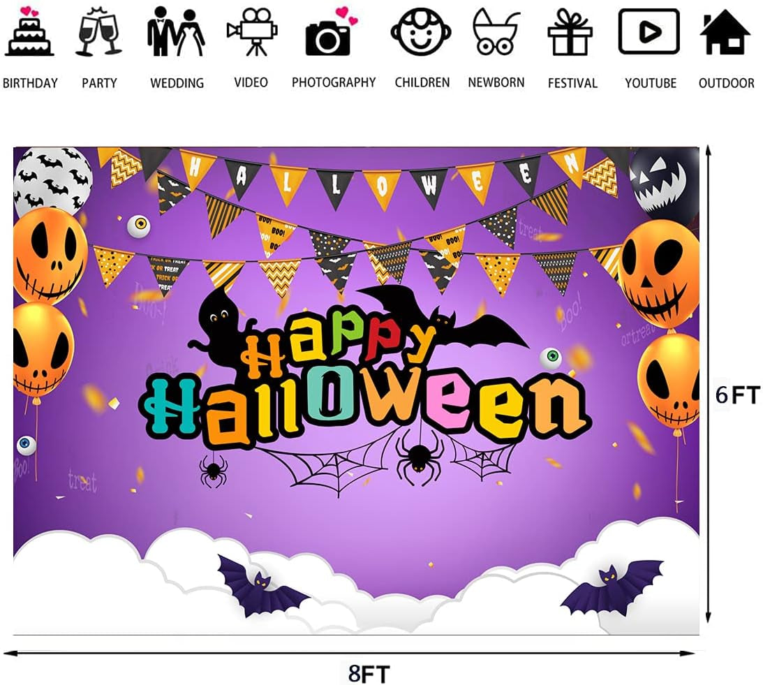 8X6Ft Happy Halloween Backdrop Halloween Party Photography Background Banner Portrait Photo Booth Backdrop Props 151…