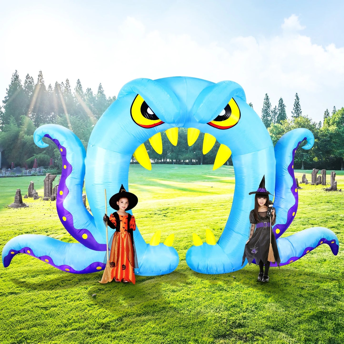 Halloween Inflatable Decorations, Blow up Archway Octopus Tentacles Blue Decor, Day of Dead Build-In Leds