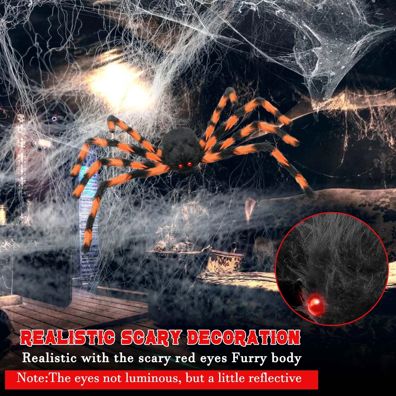 11.8Ft Halloween 144 LED Purple Spider Web Lights with 35" Giant Spider Light up Cobweb Halloween Decorations for Indoor Ourdoor Garden Yard Home Patio (Orange, 1Pc)