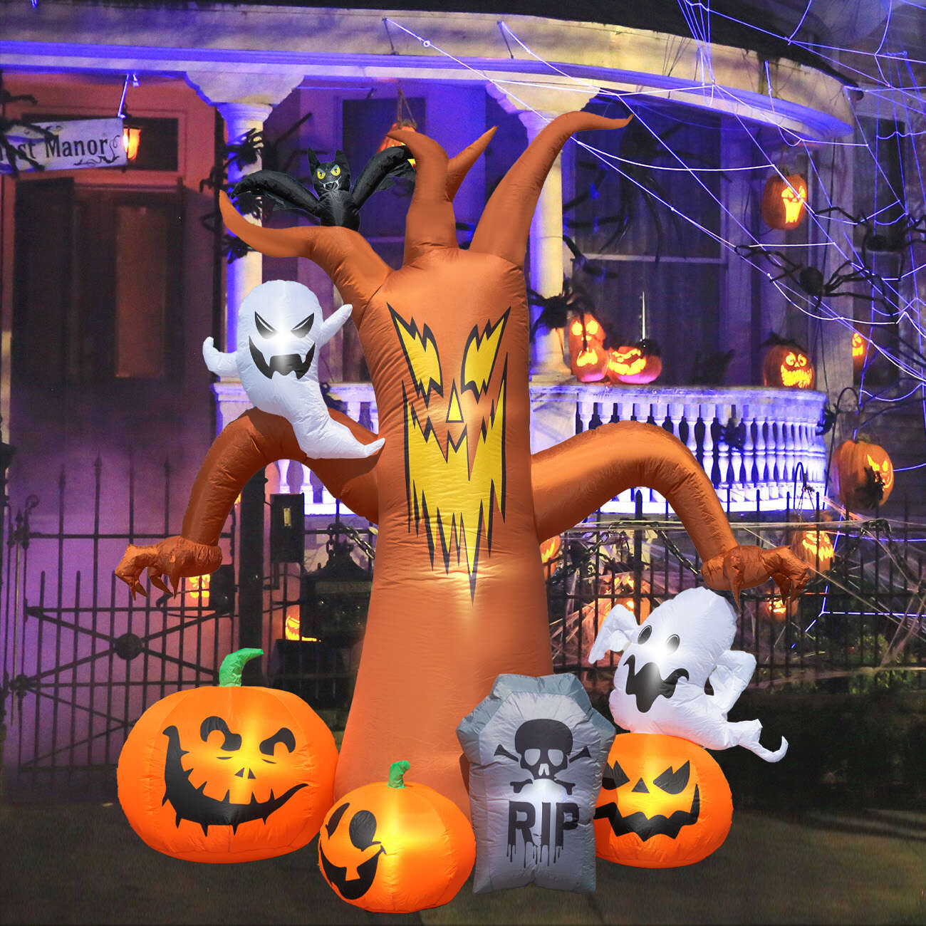 8Ft LED Halloween Inflatable Dead Tree with Pumpkin & Ghost - Perfect Outdoor Decoration for Spooky Season!